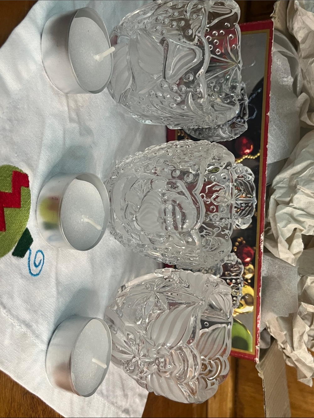 Vintage,Gorham-North Pole Express, Lead Crystal, Christmas Votive Set -3- W/Box
